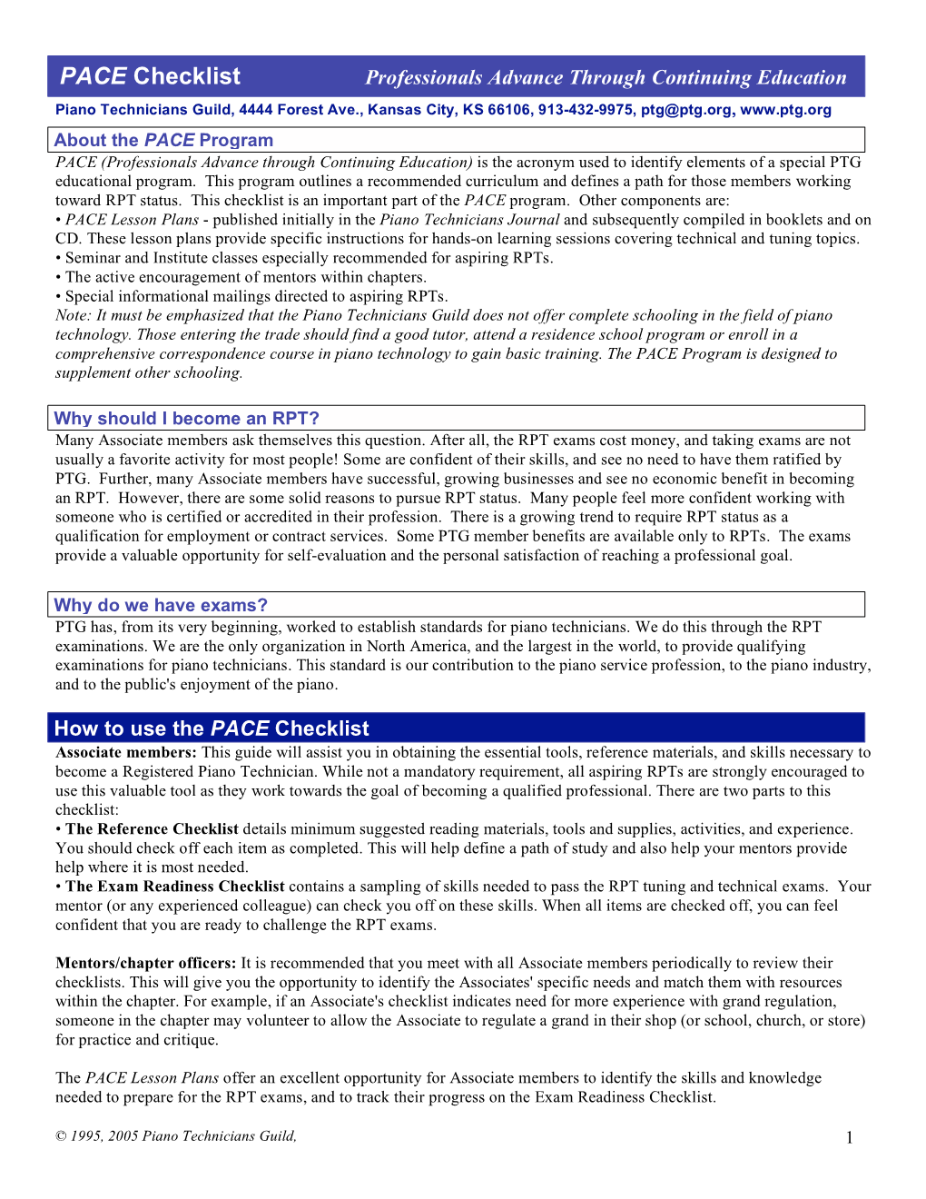 PACE Checklist Professionals Advance Through Continuing Education