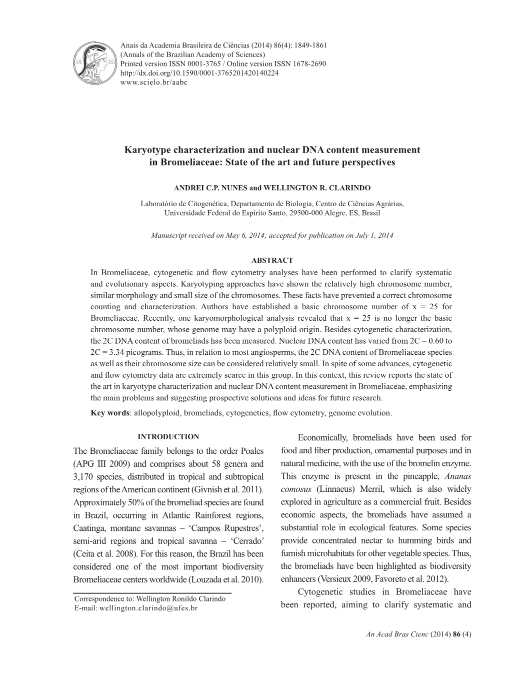 Karyotype Characterization and Nuclear DNA Content Measurement in Bromeliaceae: State of the Art and Future Perspectives