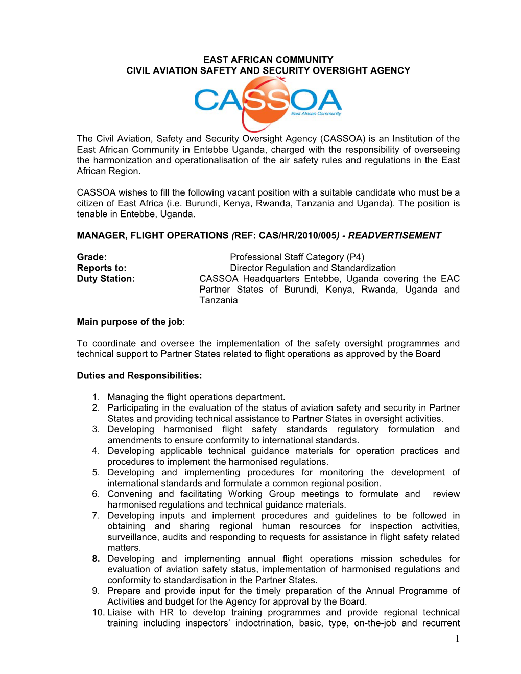 EAST AFRICAN COMMUNITY CIVIL AVIATION SAFETY and SECURITY OVERSIGHT AGENCY the Civil Aviation, Safety and Security Oversight