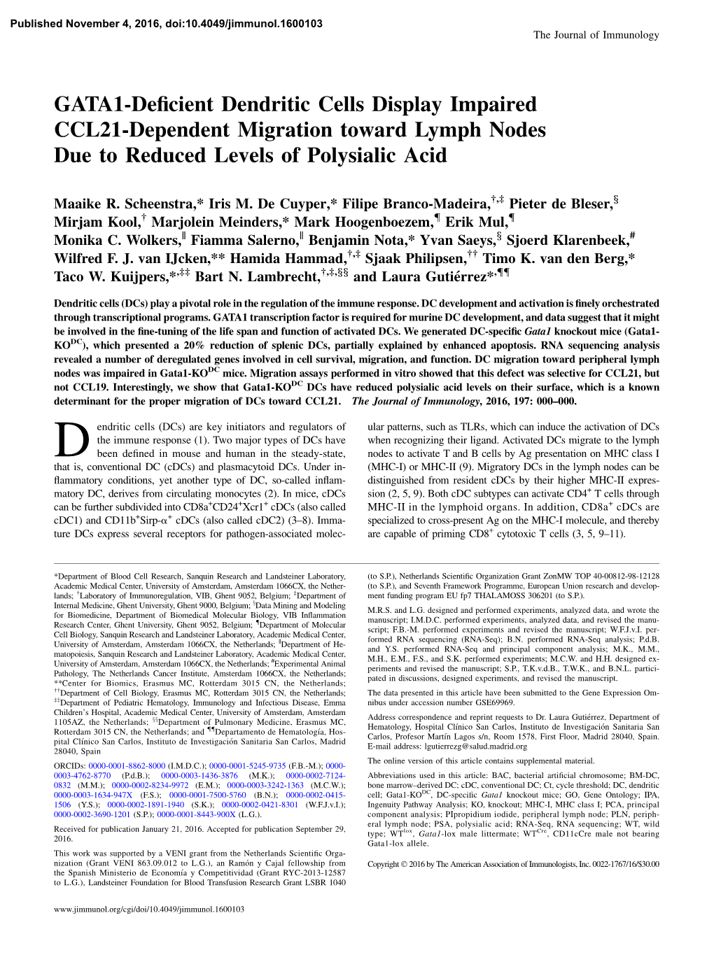 GATA1-Deficient Dendritic Cells Display Impaired CCL21-Dependent Migration Toward Lymph Nodes Due to Reduced Levels of Polysiali