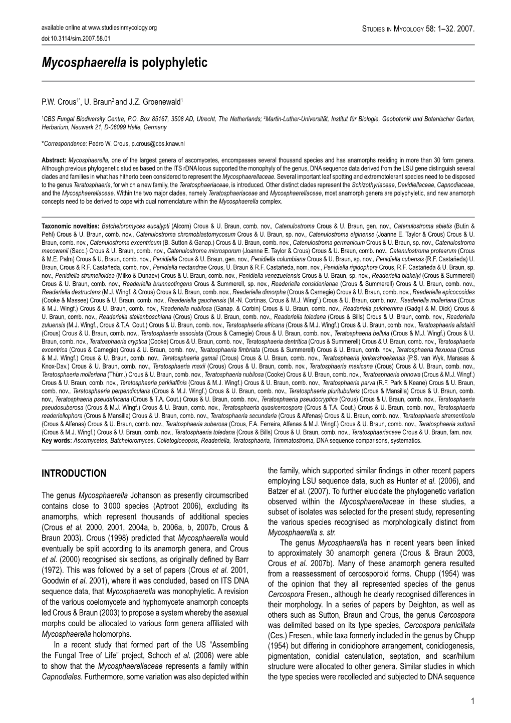 Mycosphaerella Is Polyphyletic