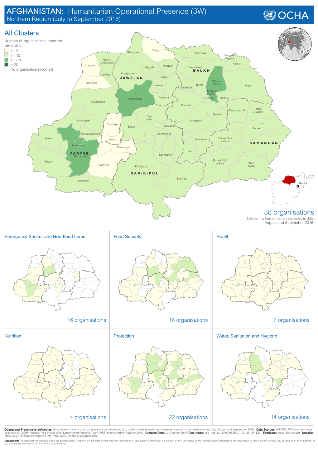 Humanitarian Operational Presence (3W) Northern Region (July to September 2016)