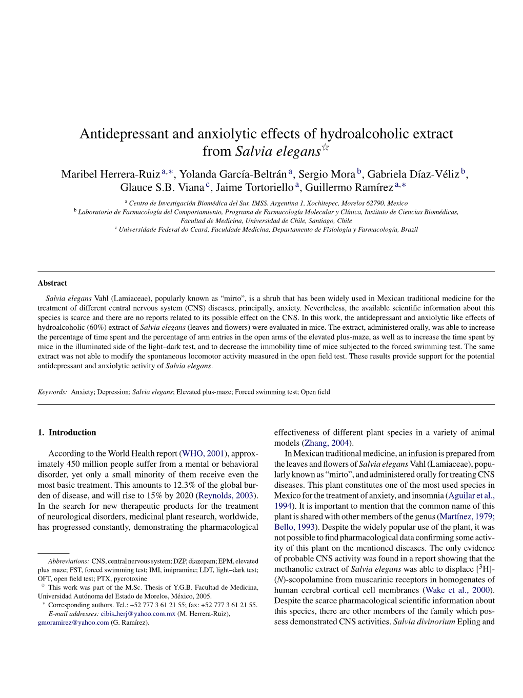 Antidepressant and Anxiolytic Effects of Hydroalcoholic Extract From