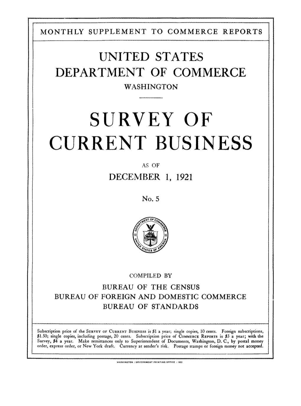 Survey of Current Business December 1921