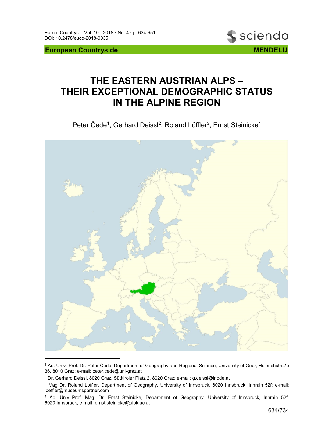 The Eastern Austrian Alps – Their Exceptional Demographic Status in the Alpine Region