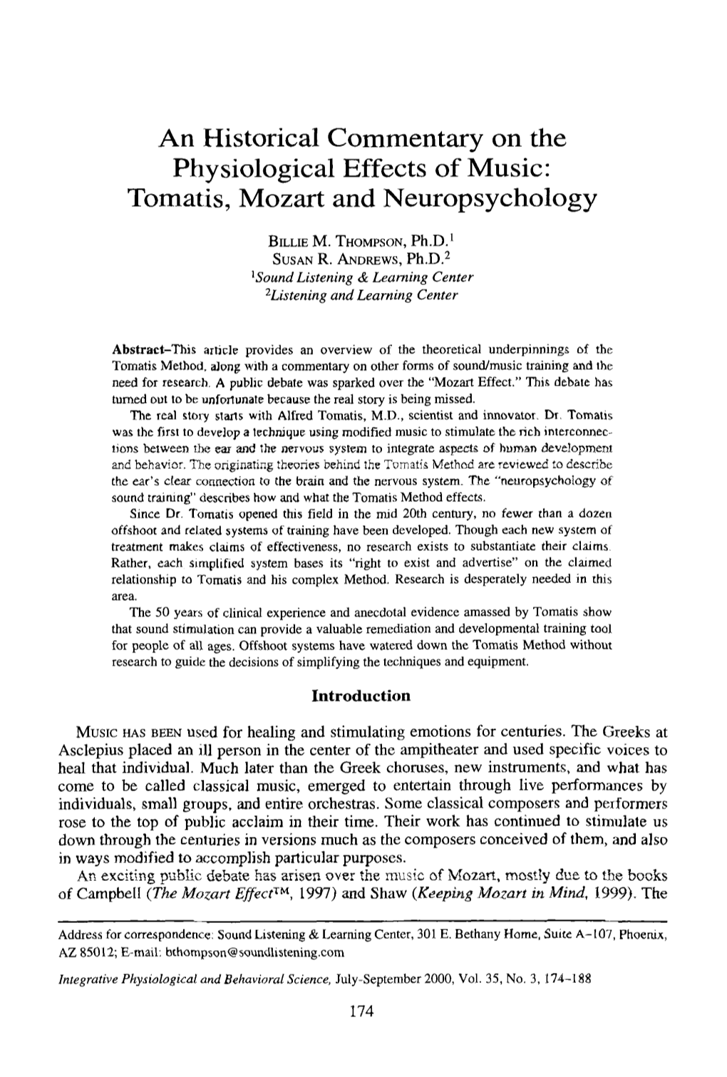 Tomatis, Mozart and Neuropsychology