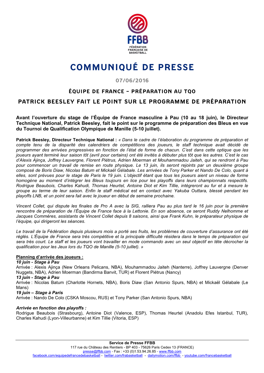 Communiqué De Presse