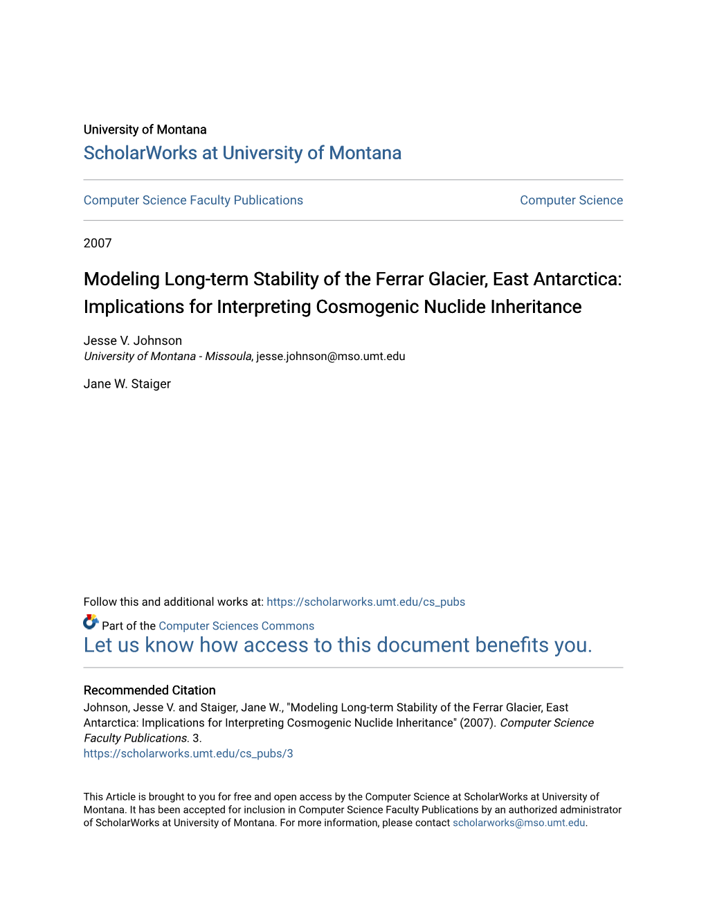 Modeling Long-Term Stability of the Ferrar Glacier, East Antarctica: Implications for Interpreting Cosmogenic Nuclide Inheritance