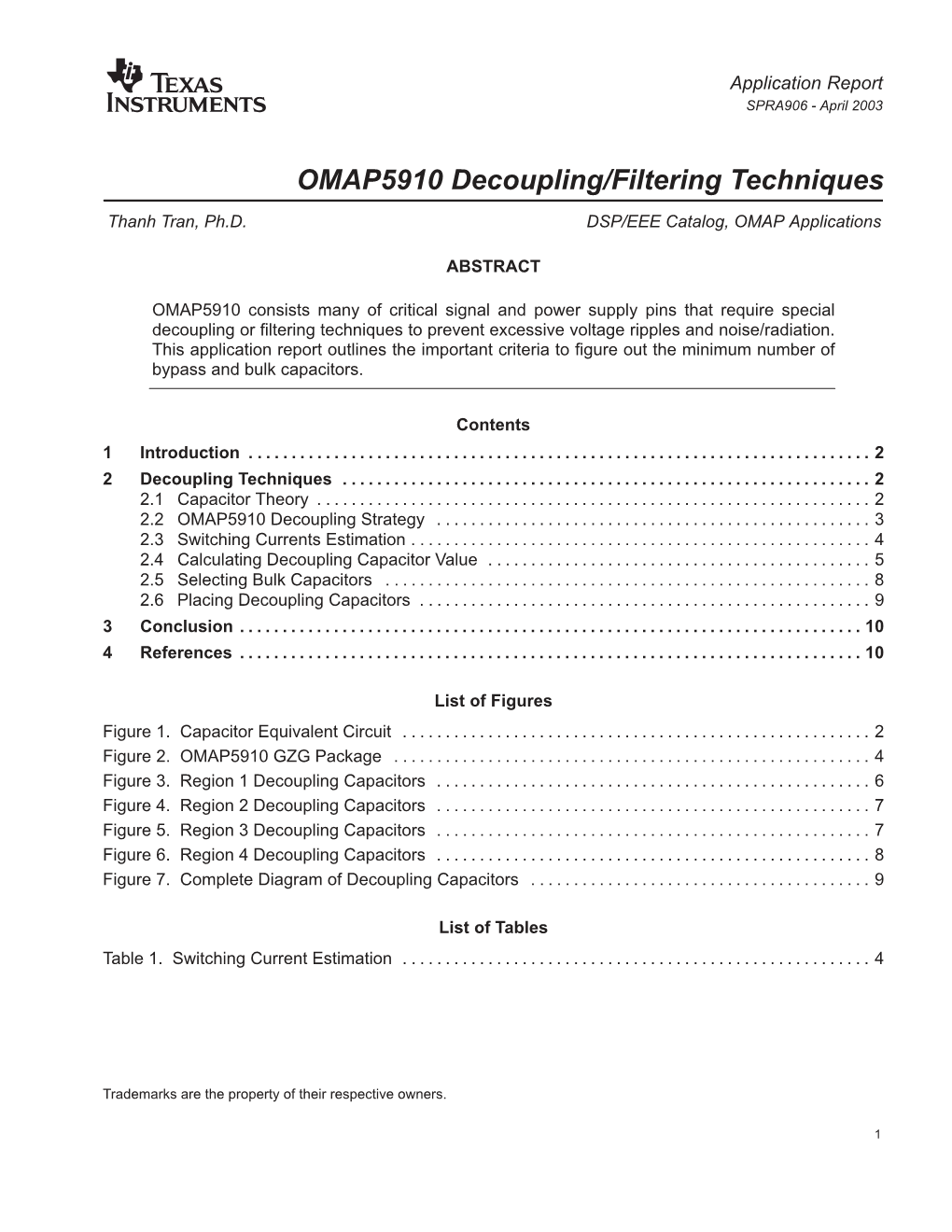 OMAP5910 Decoupling/Filtering Techniques