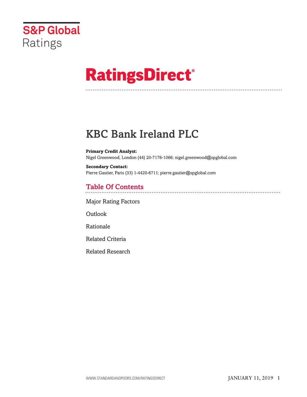 Standard and Poors Rating Report (KBC Bank Ireland)