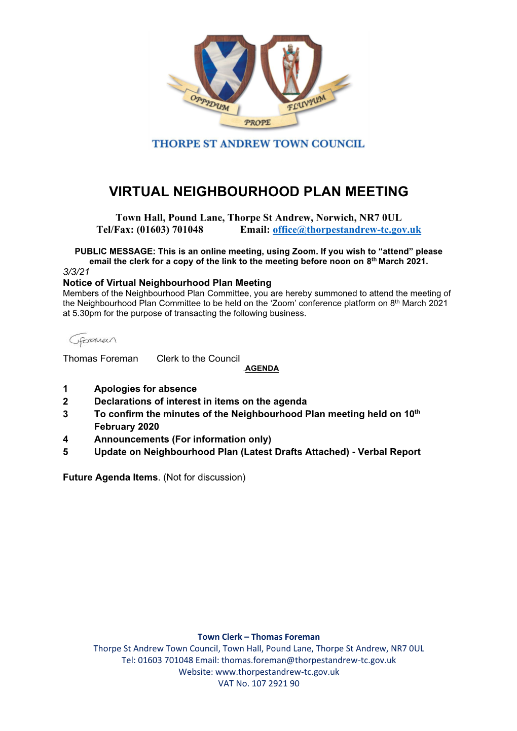 Virtual Neighbourhood Plan Meeting