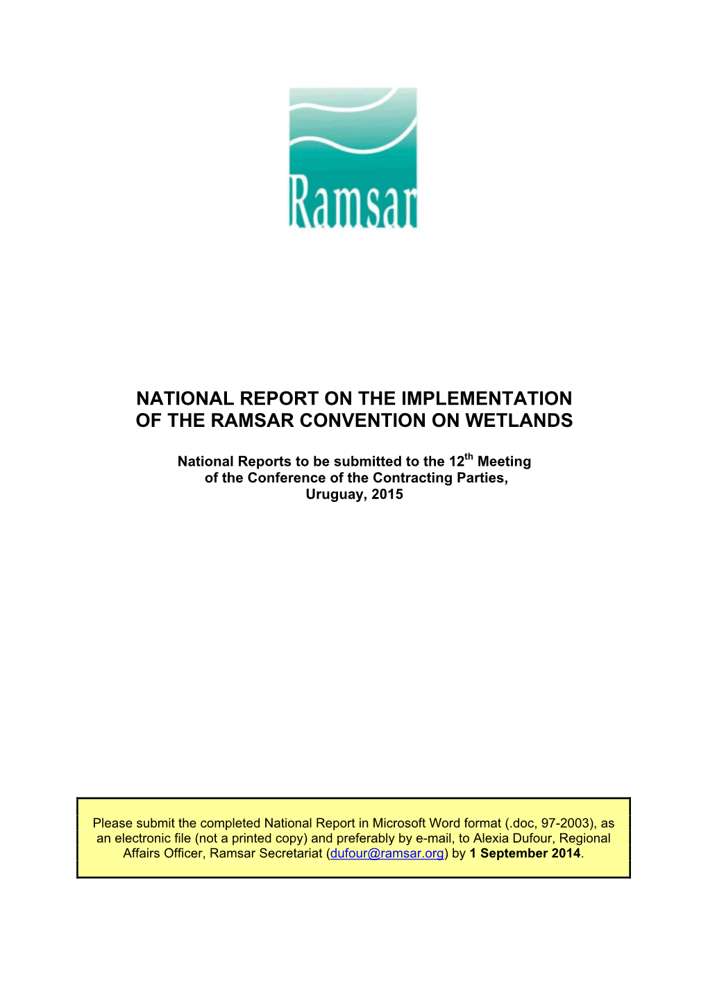 National Report on the Implementation of the Ramsar Convention on Wetlands