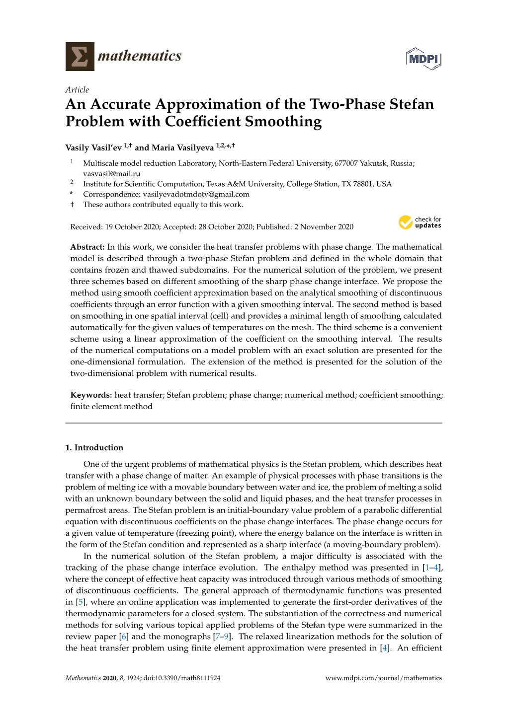 An Accurate Approximation of the Two-Phase Stefan Problem with Coefﬁcient Smoothing