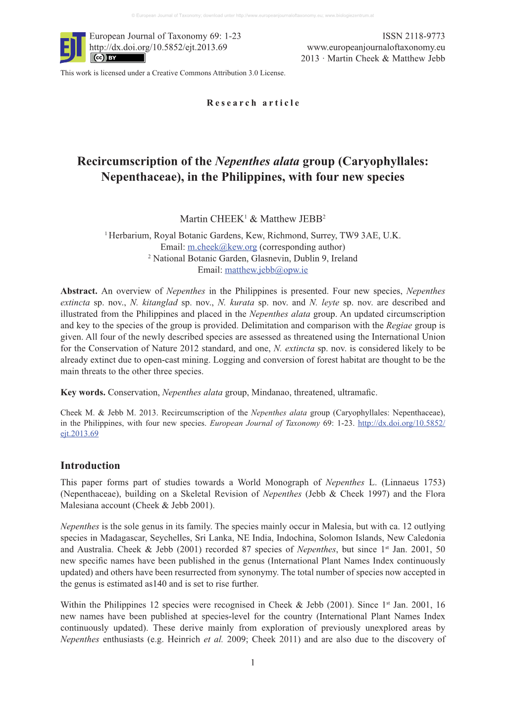 Recircumscription of the Nepenthes Alata Group (Caryophyllales: Nepenthaceae), in the Philippines, with Four New Species