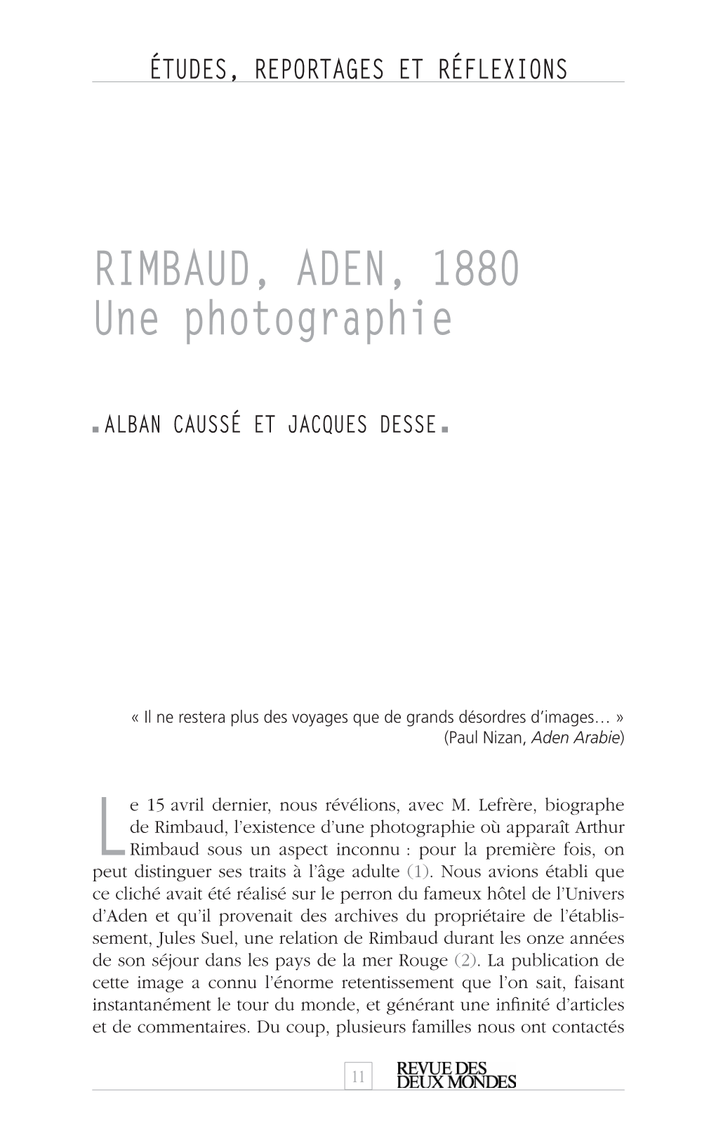 Rimbaud, Aden, 1880 Une Photographie