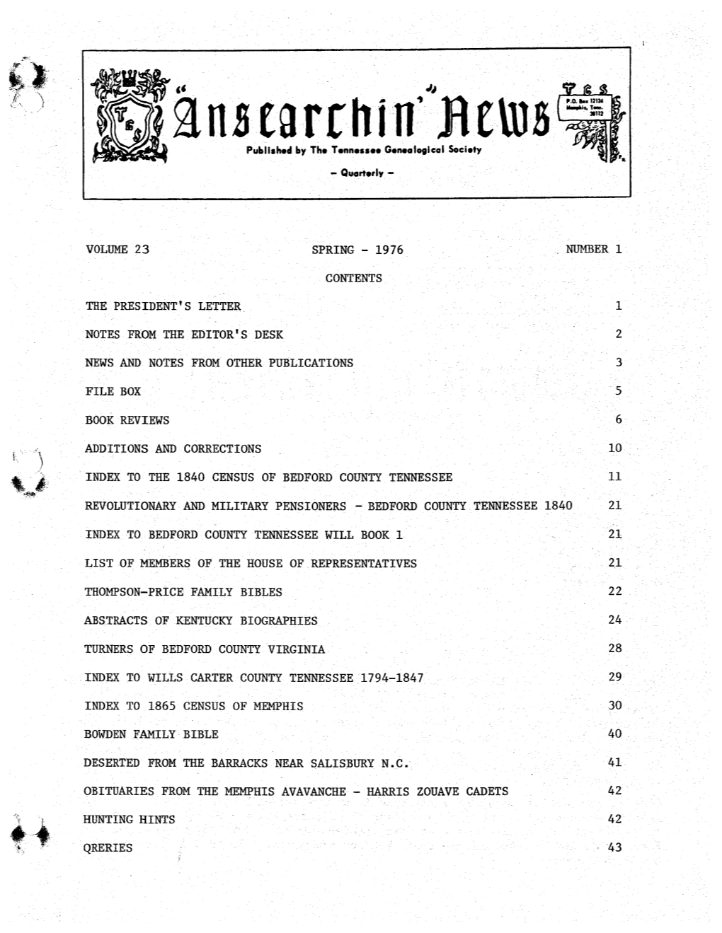 Volume 23 Spring - 1976 Contents