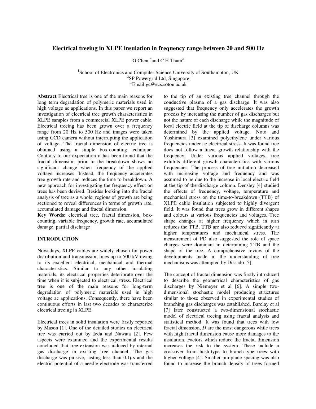 Electrical Treeing in XLPE Insulation in Frequency Range Between 20 and 500 Hz