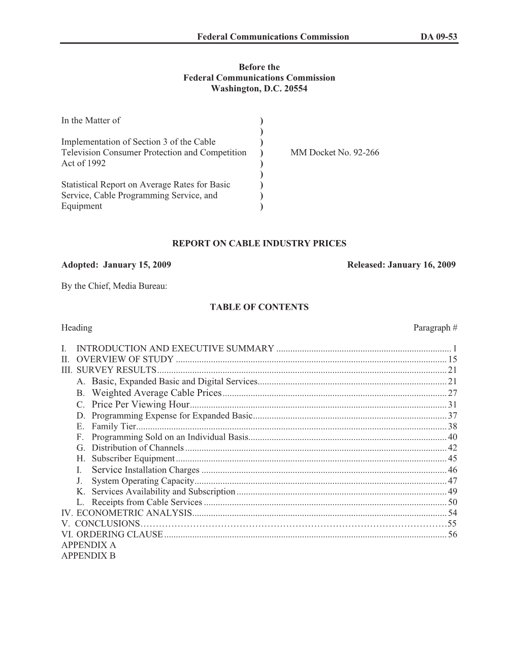 Report on Cable Industry Prices