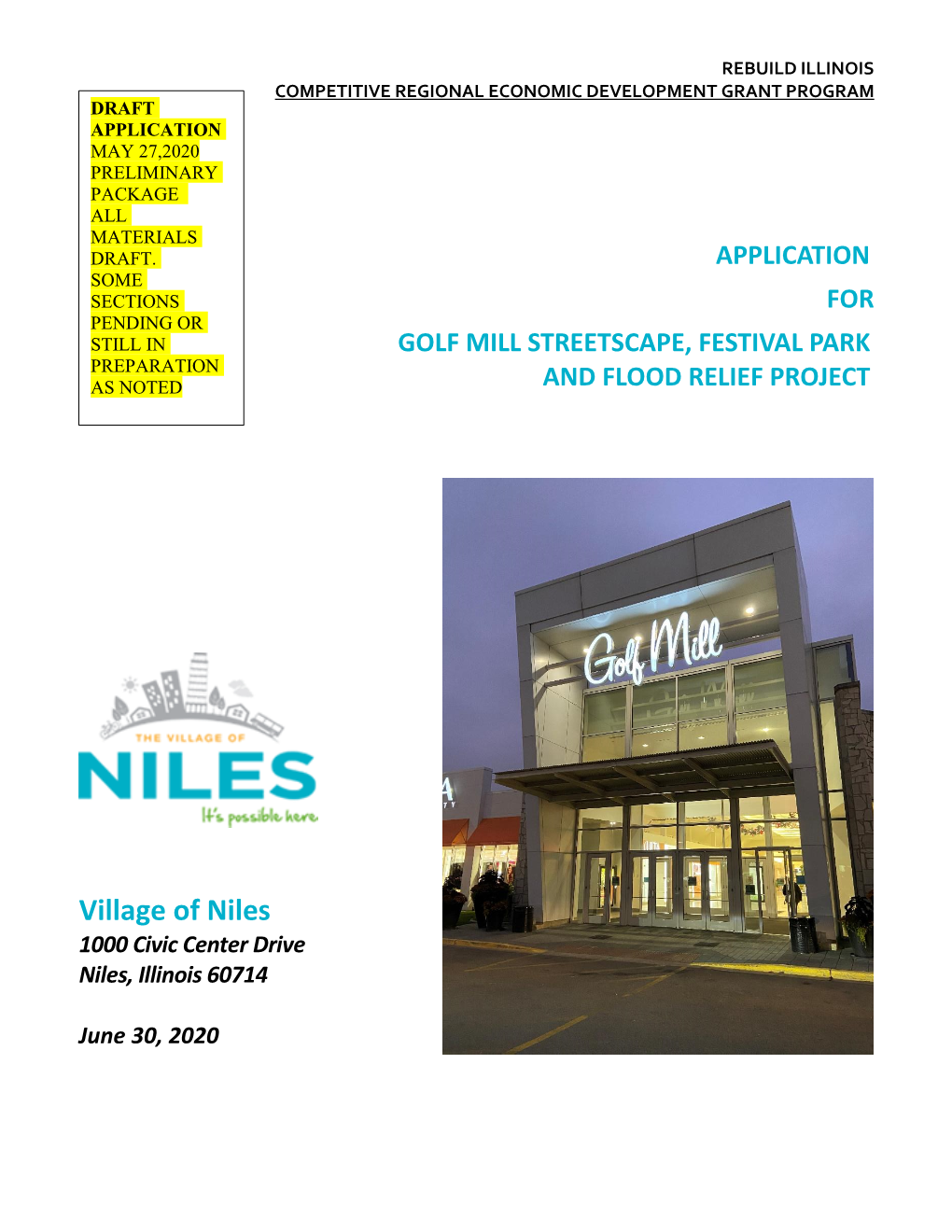 Village of Niles 2020 Rebuild Illinois Regional Economic Development