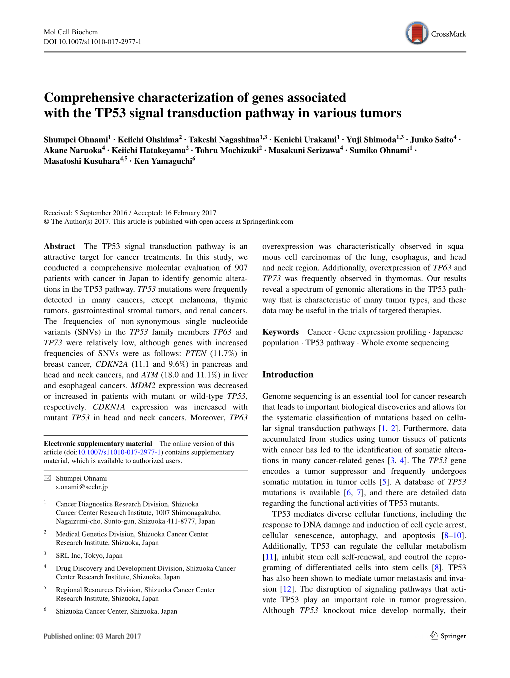 Comprehensive Characterization of Genes Associated with the TP53 Signal Transduction Pathway in Various Tumors