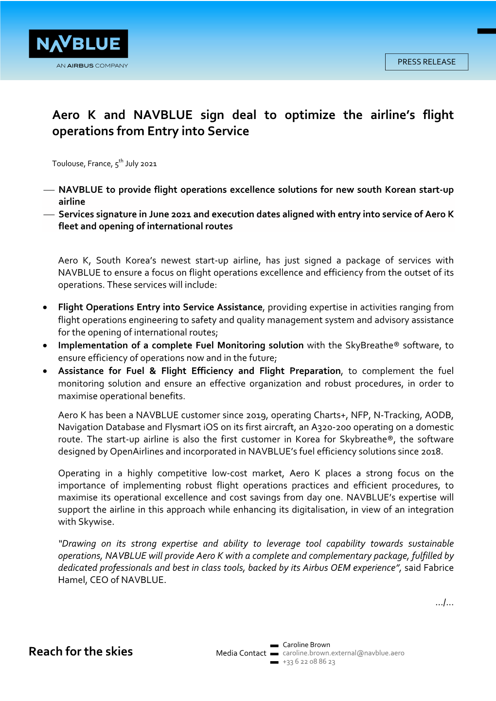 Aero K and NAVBLUE Sign Deal to Optimize the Airline's Flight