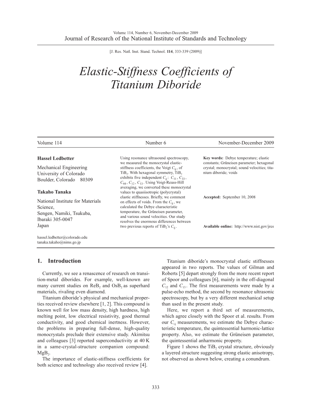 Elastic-Stiffness Coefficients of Titanium Diboride