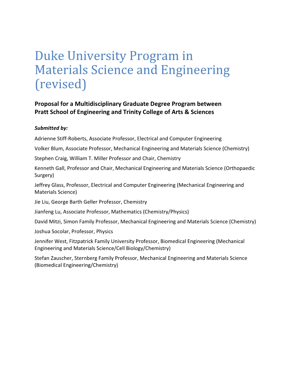 Duke University Program in Materials Science and Engineering (Revised)