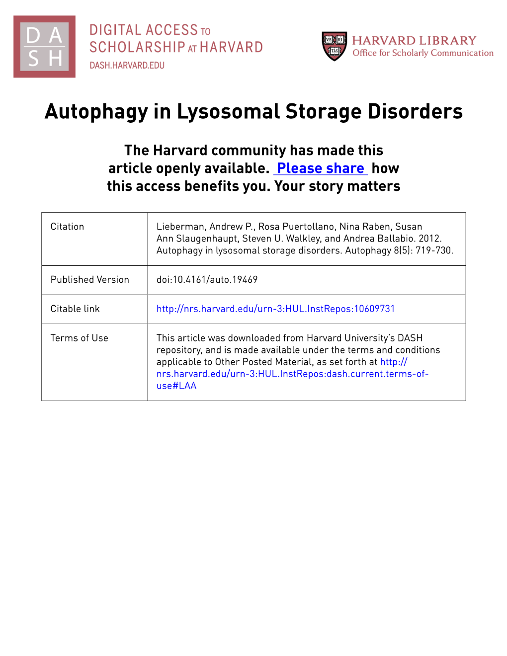 Autophagy in Lysosomal Storage Disorders