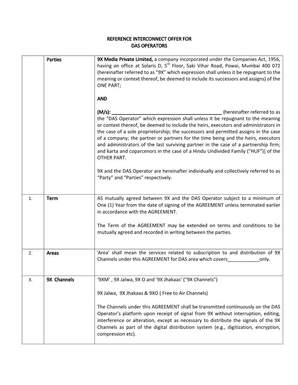 Reference Interconnect Offer Reference Interconnect Offer for Das