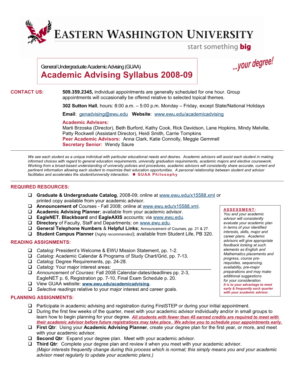 General Undergraduate Academic Advising (GUAA), Eastern Washington University