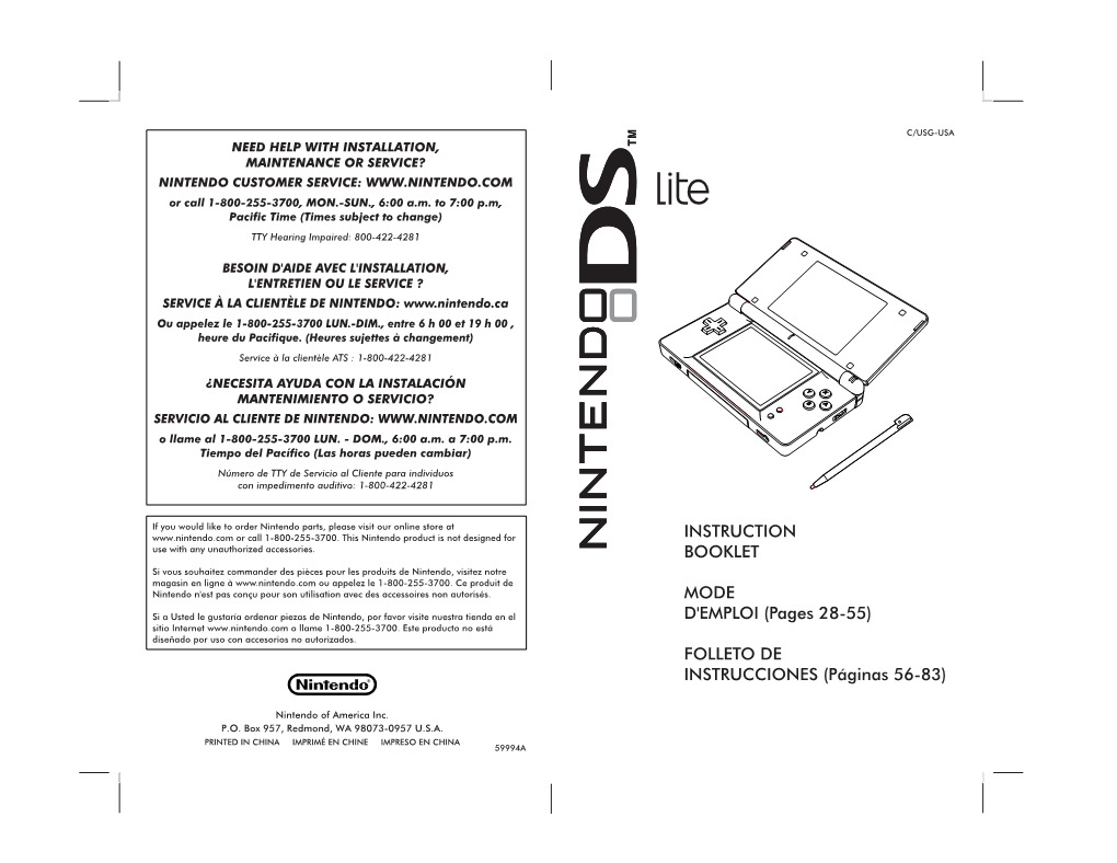 INSTRUCTION BOOKLET MODE D'emploi (Pages 28-55) FOLLETO