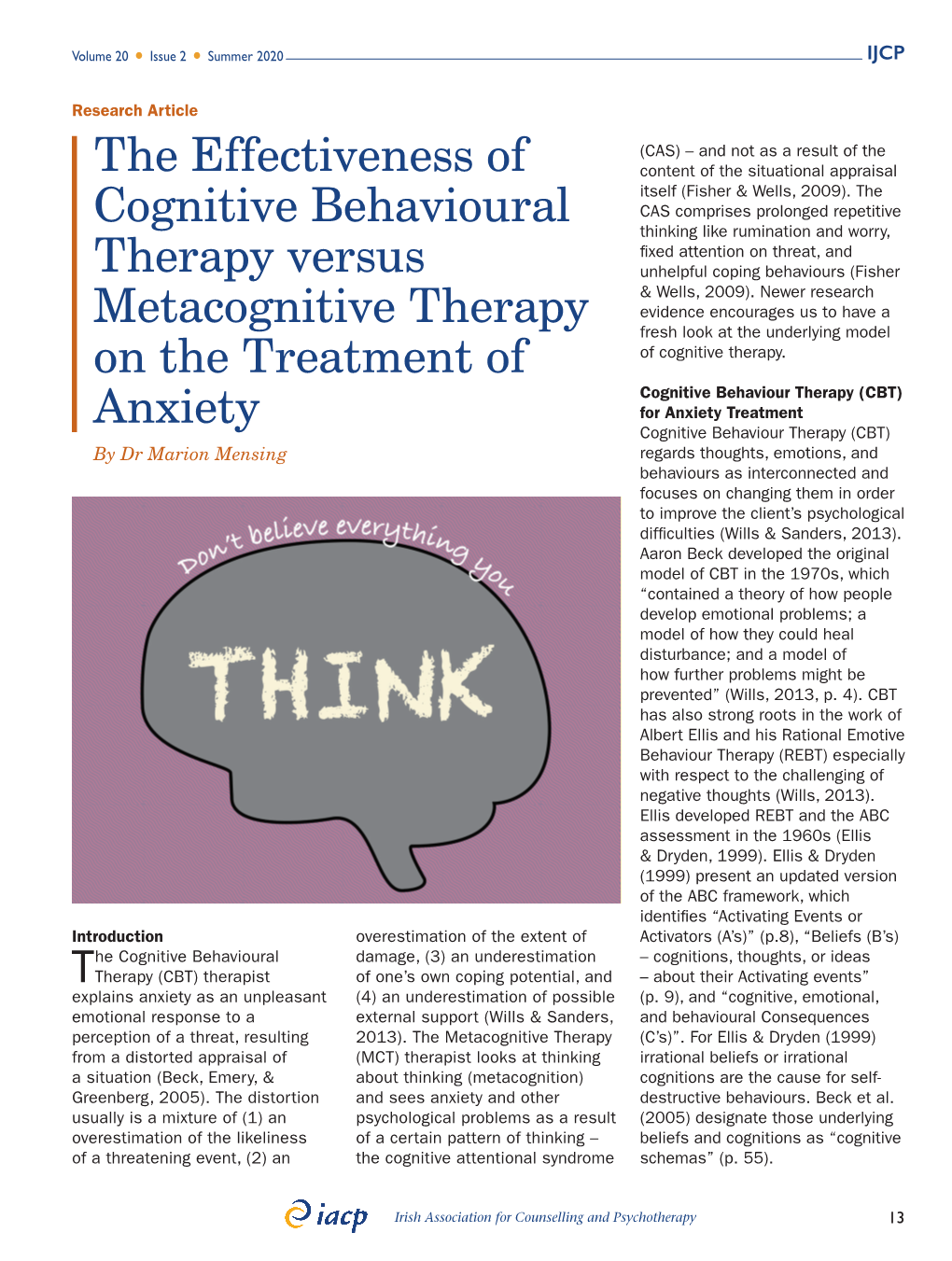 The Effectiveness of Cognitive Behavioural Therapy Versus