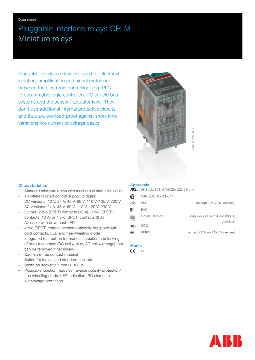 Pluggable Interface Relays CR-M Miniature Relays