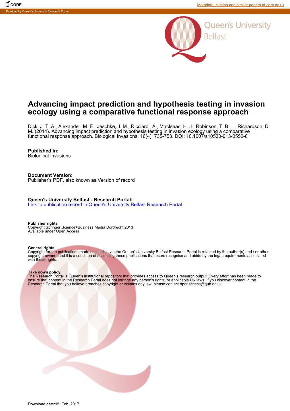 Advancing Impact Prediction and Hypothesis Testing in Invasion Ecology Using a Comparative Functional Response Approach