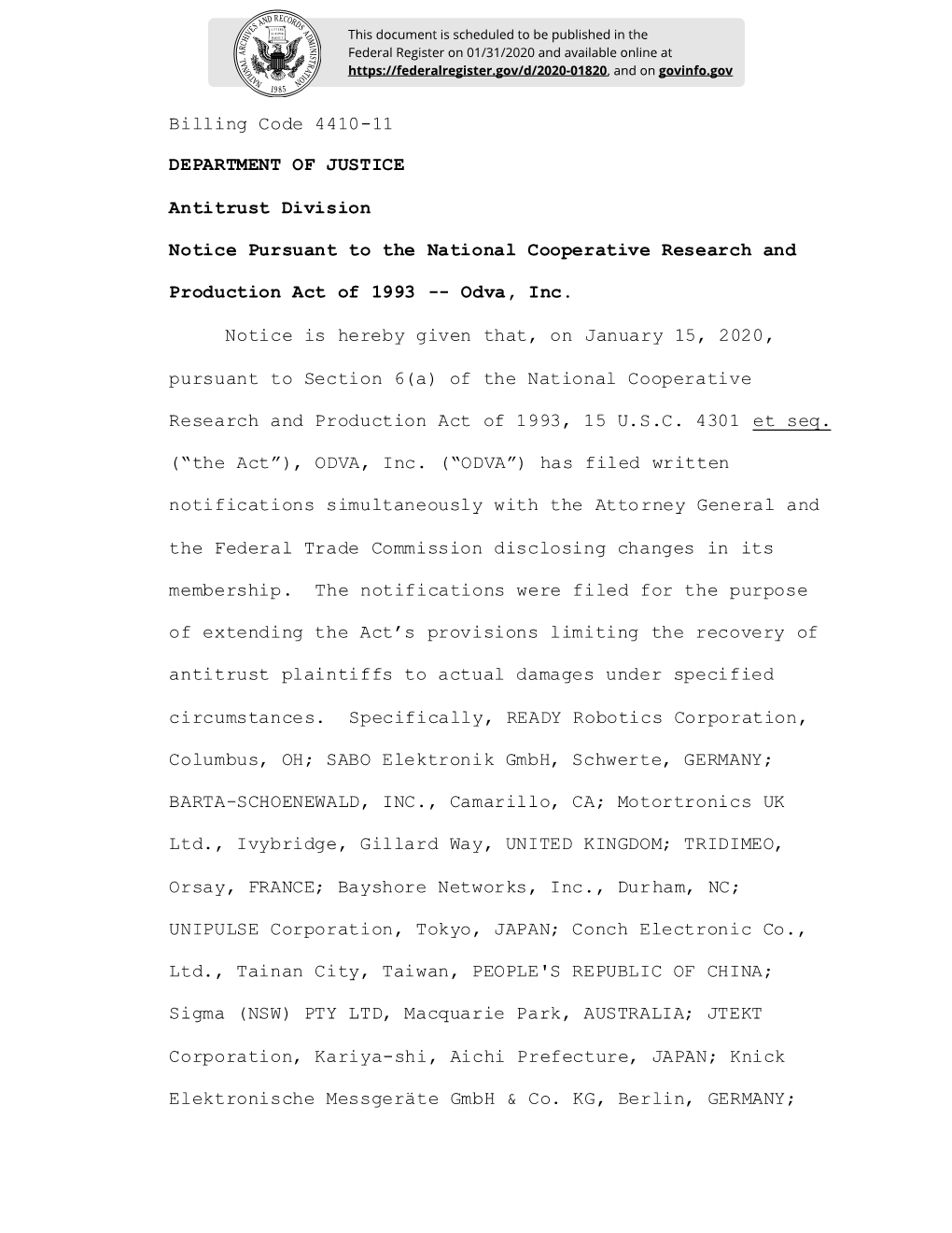 Billing Code 4410-11 DEPARTMENT of JUSTICE Antitrust Division