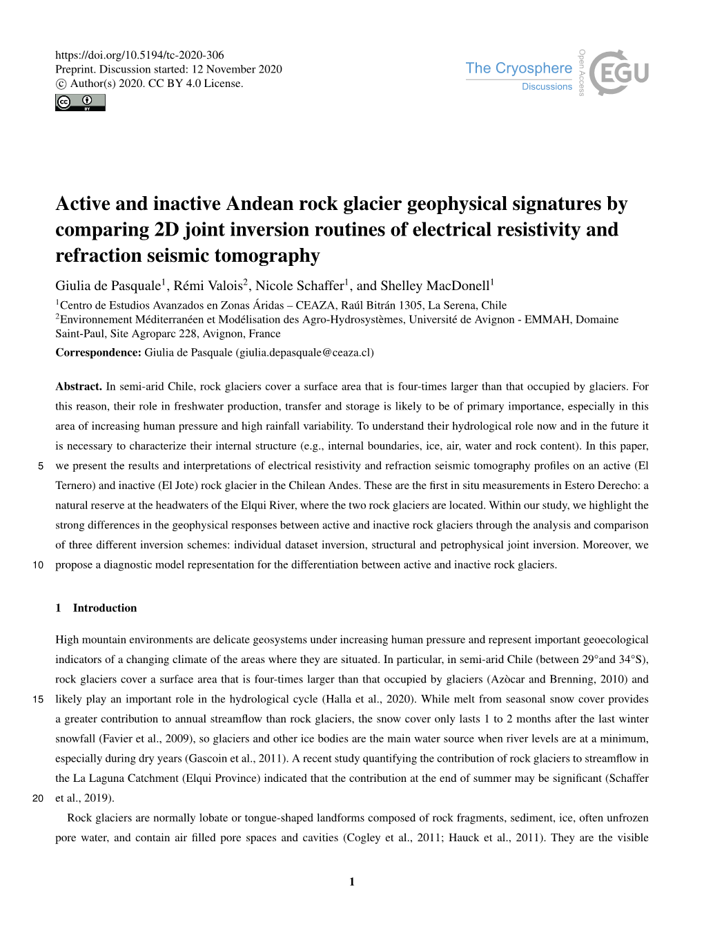 Active and Inactive Andean Rock Glacier Geophysical Signatures By