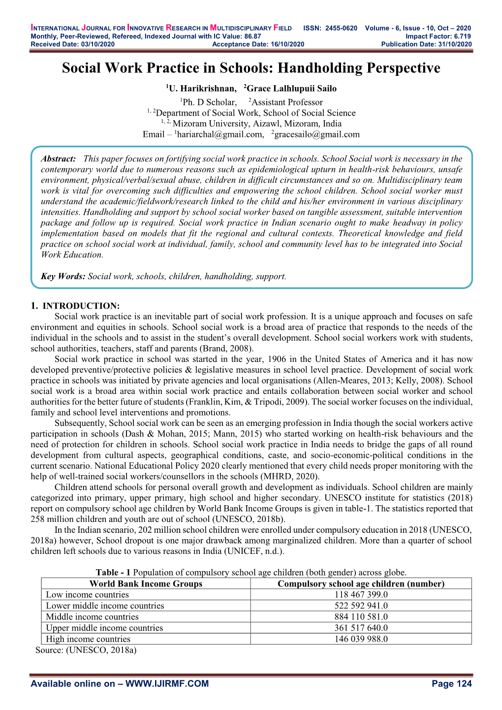 Social Work Practice in Schools: Handholding Perspective 1U