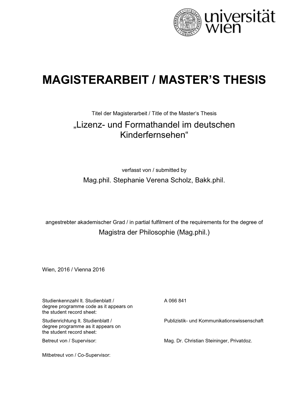 Magisterarbeit / Master's Thesis