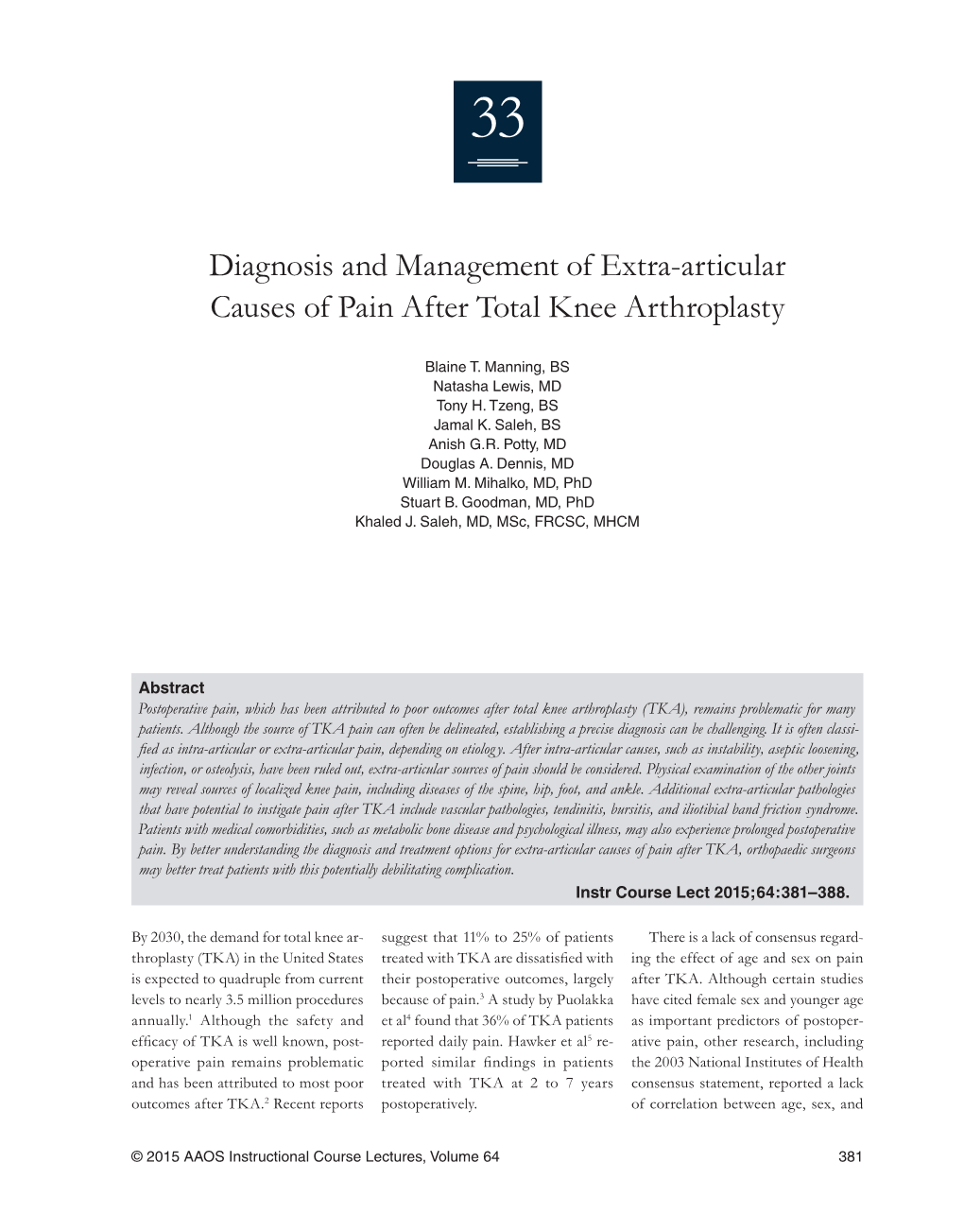 Diagnosis and Management of Extra-Articular Causes of Pain After Total Knee Arthroplasty