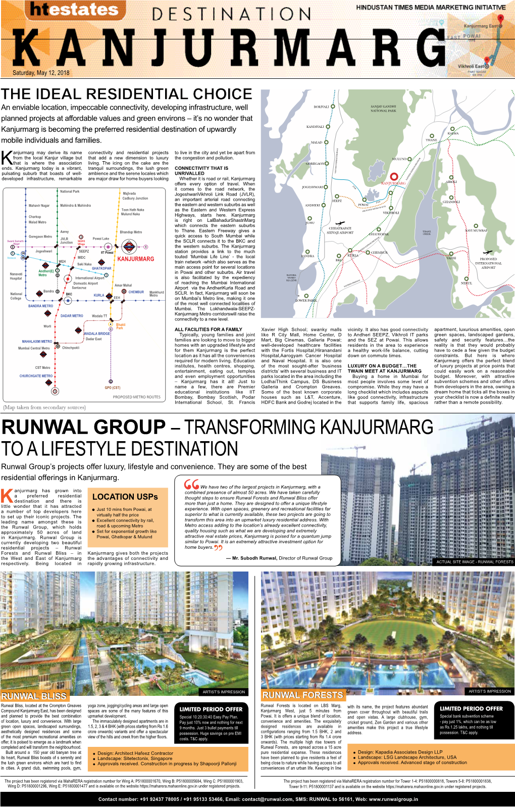 Transforming Kanjurmarg to a Lifestyle Destination Runwal Group’S Projects Offer Luxury, Lifestyle and Convenience