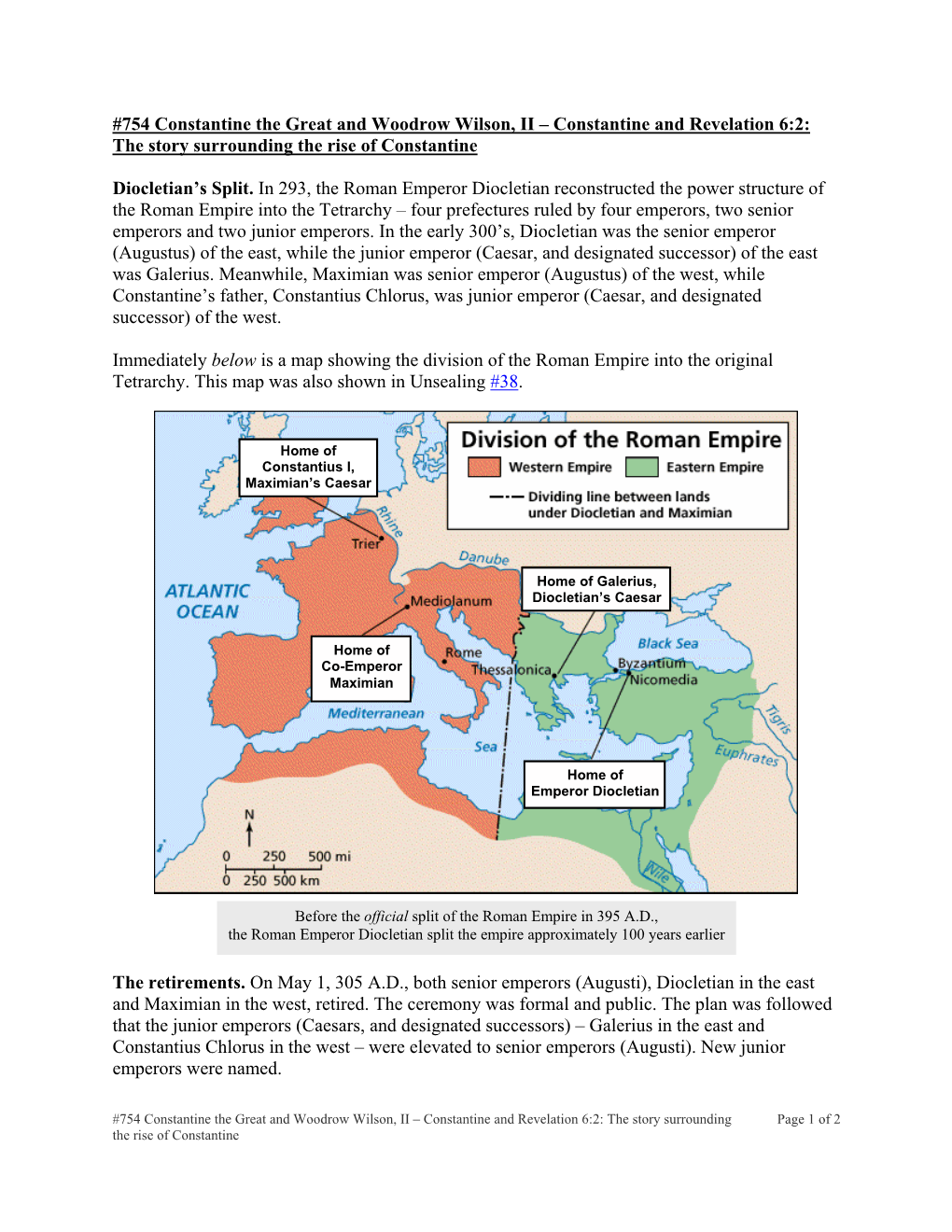 754 Constantine the Great and Woodrow Wilson, II – Constantine and Revelation 6:2: the Story Surrounding the Rise of Constantine