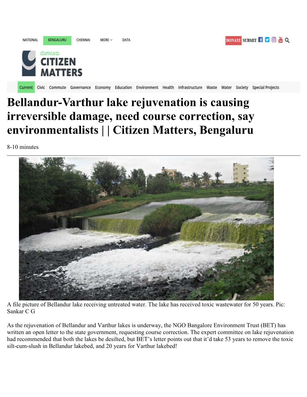 Bellandur-Varthur Lake Rejuvenation Is Causing Irreversible Damage, Need Course Correction, Say Environmentalists | | Citizen Matters, Bengaluru