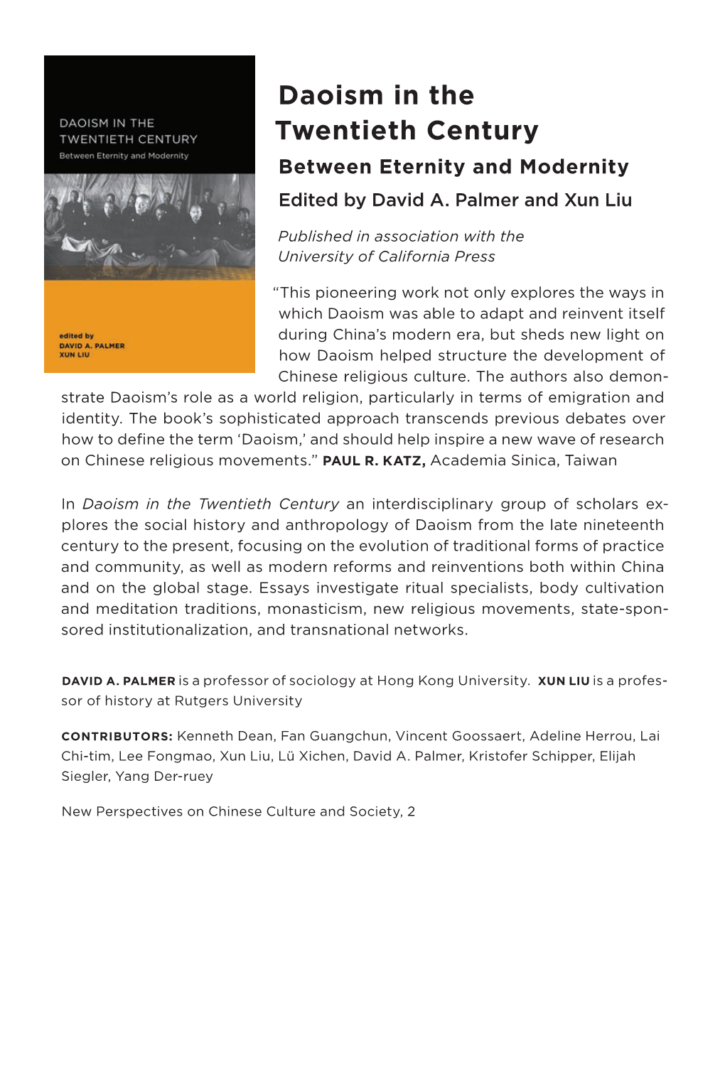 Daoism in the Twentieth Century Between Eternity and Modernity Edited by David A