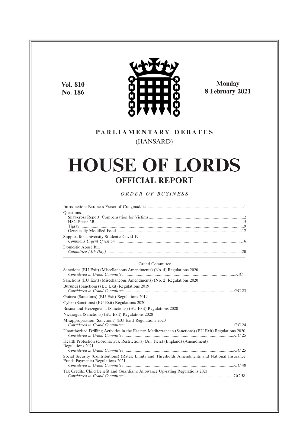 House of Lords Official Report