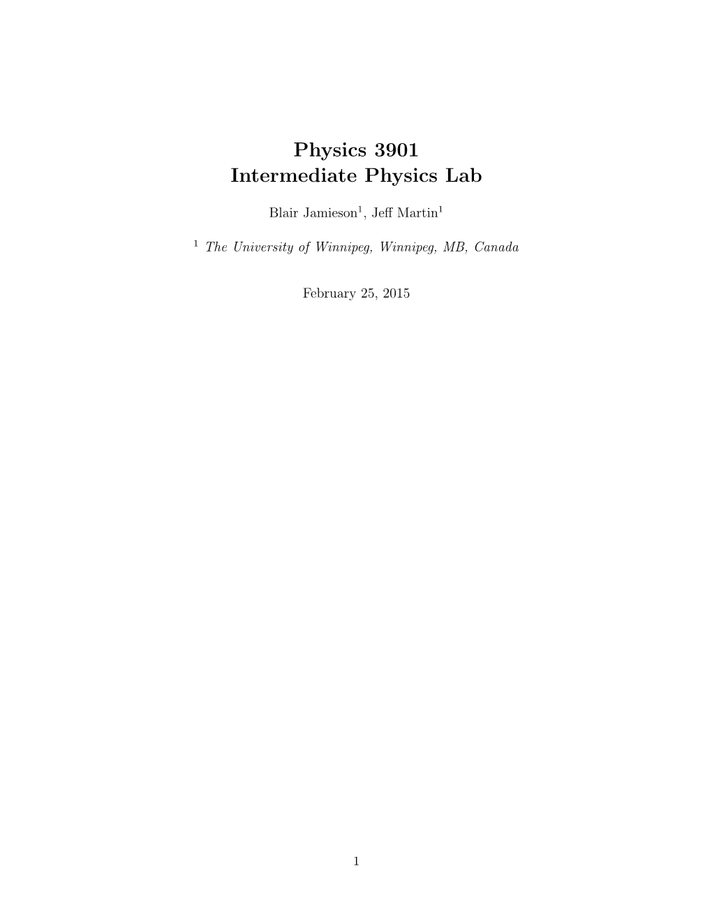 Physics 3901 Intermediate Physics Lab