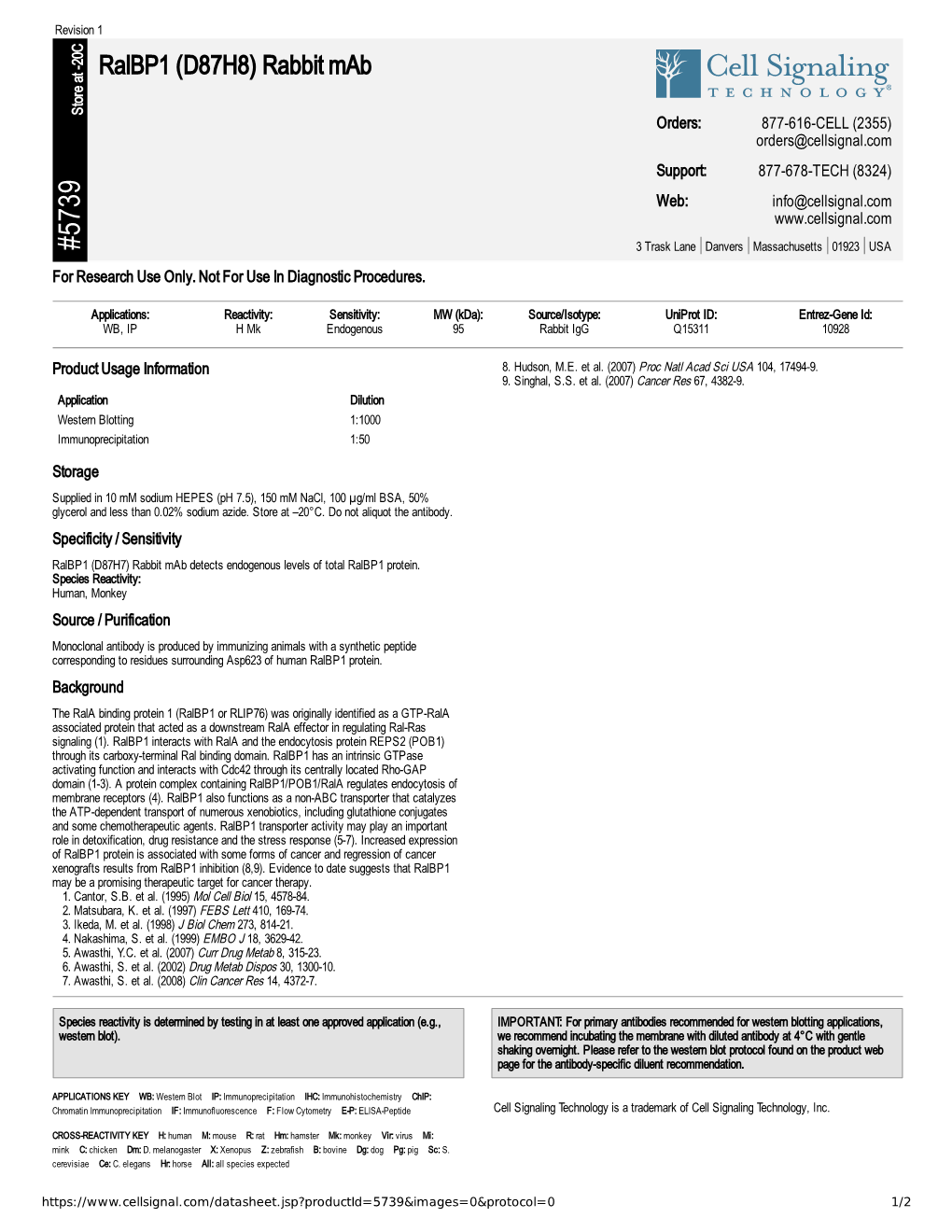 Ralbp1 (D87H8) Rabbit Mab A