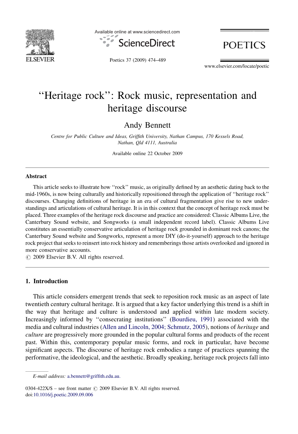 ''Heritage Rock'': Rock Music, Representation and Heritage Discourse