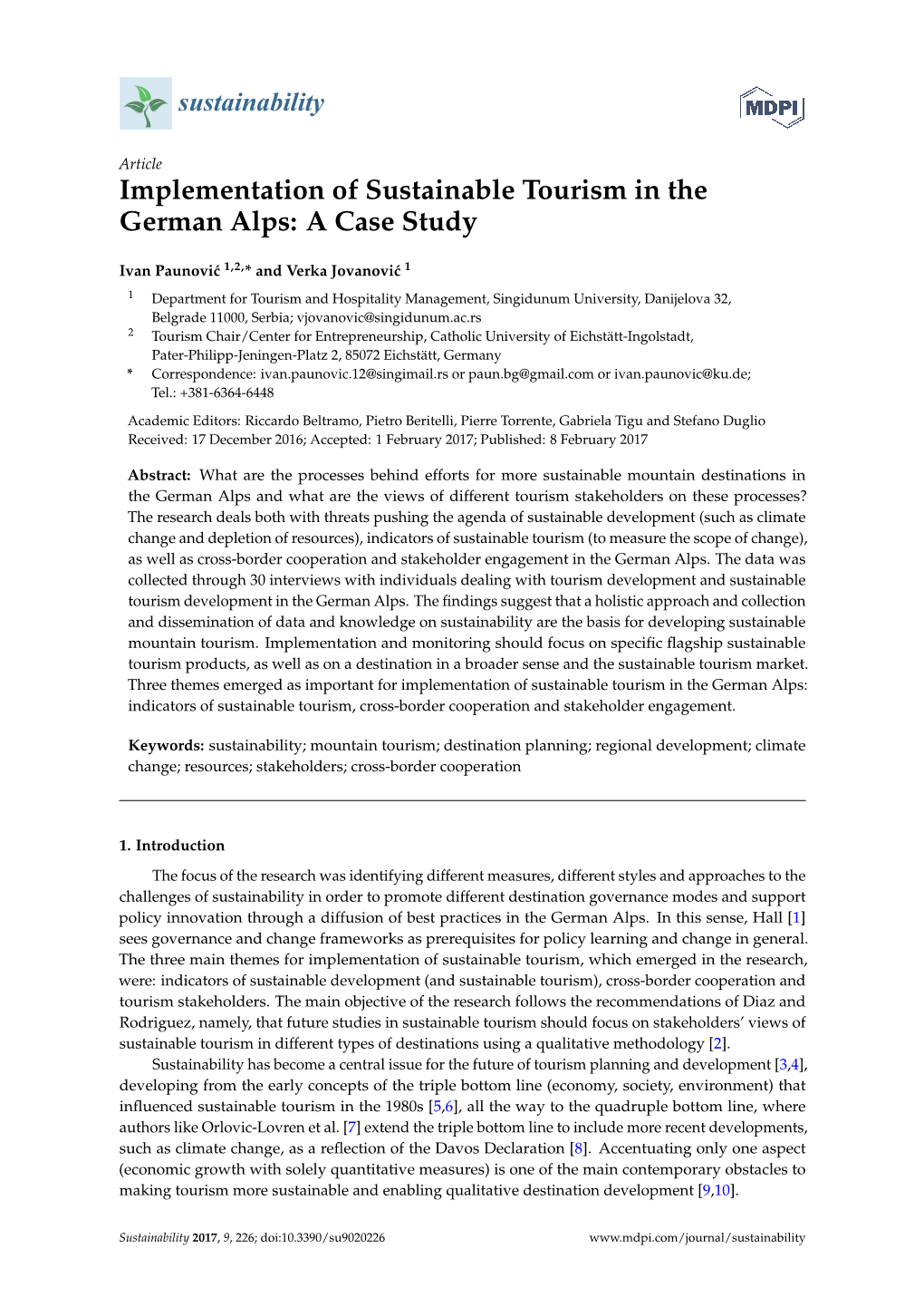 Implementation of Sustainable Tourism in the German Alps: a Case Study