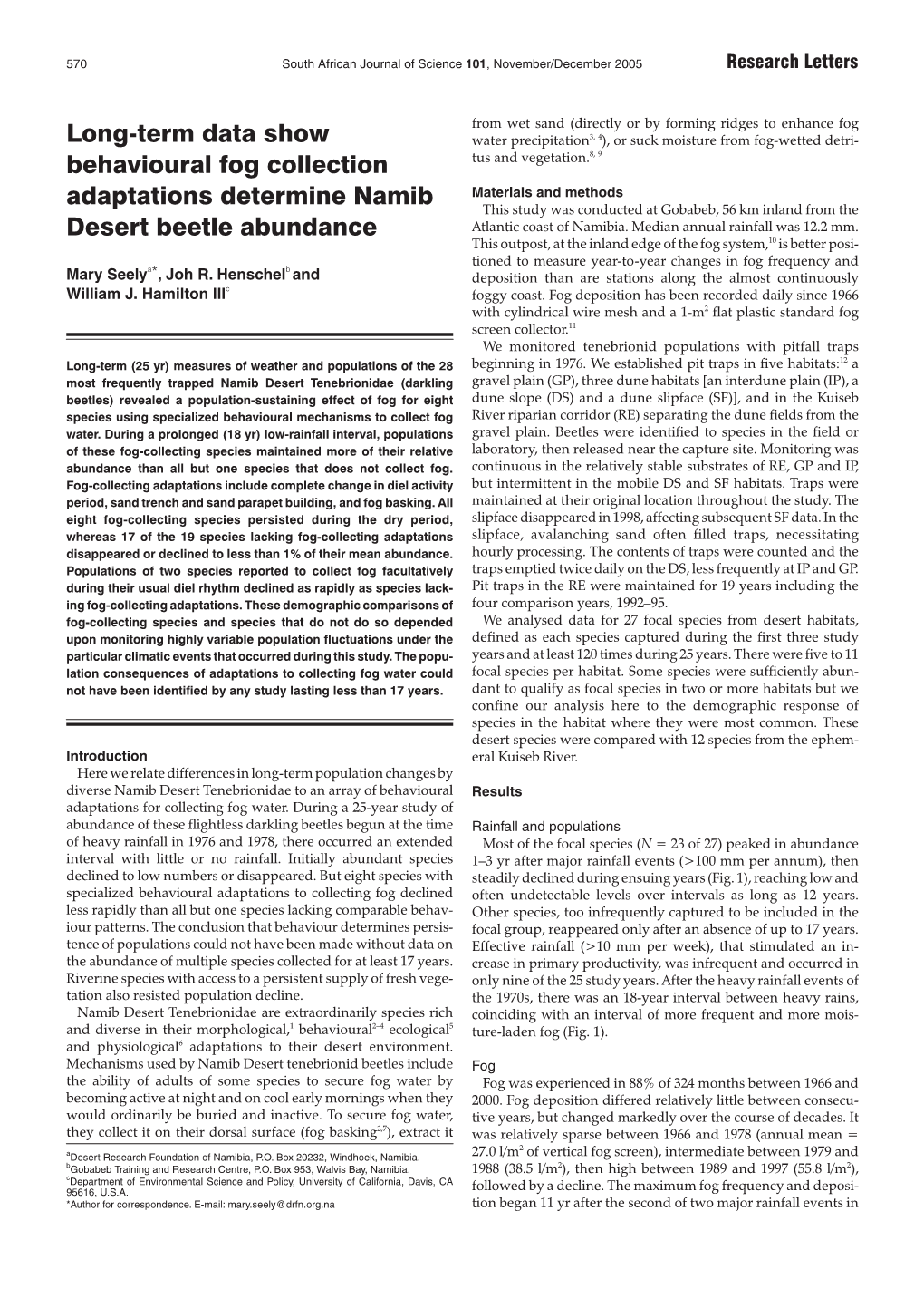 Long-Term Data Show Behavioural Fog Collection Adaptations Determine