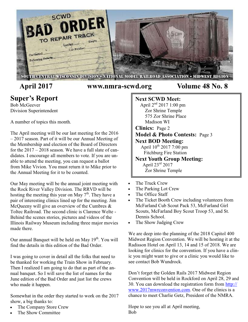 April 2017 Volume 48 No. 8 Super's Report